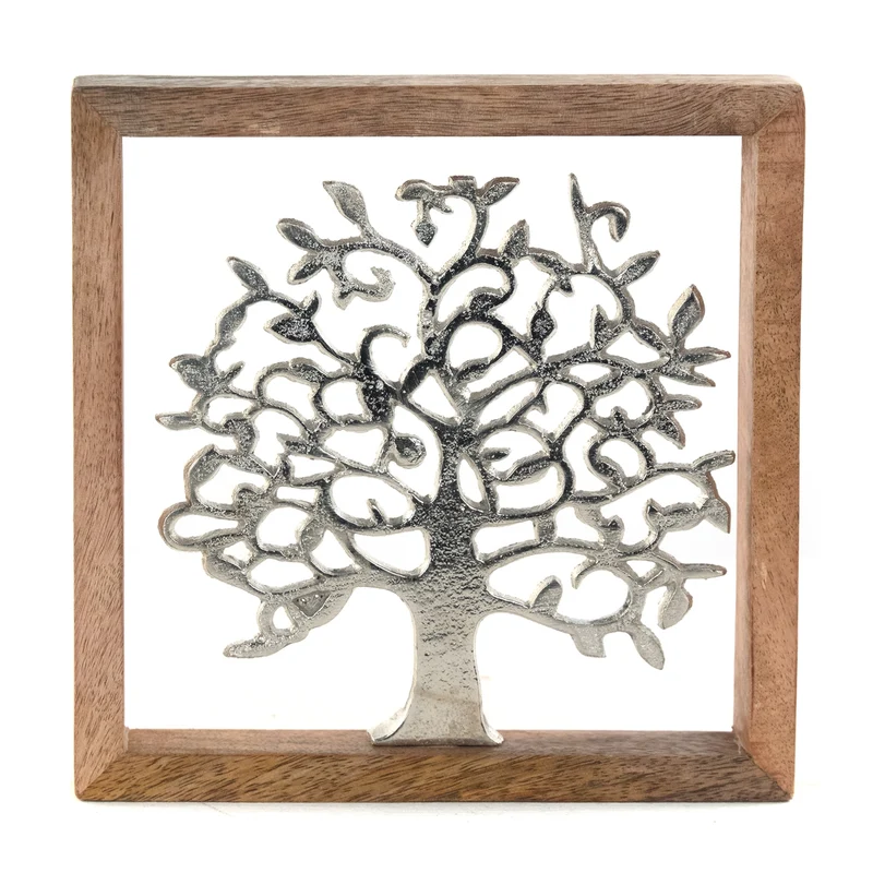 METALL WANDBILD | 20 cm, Metall, Mangoholz | Wanddeko | Muster: Lebensbaum