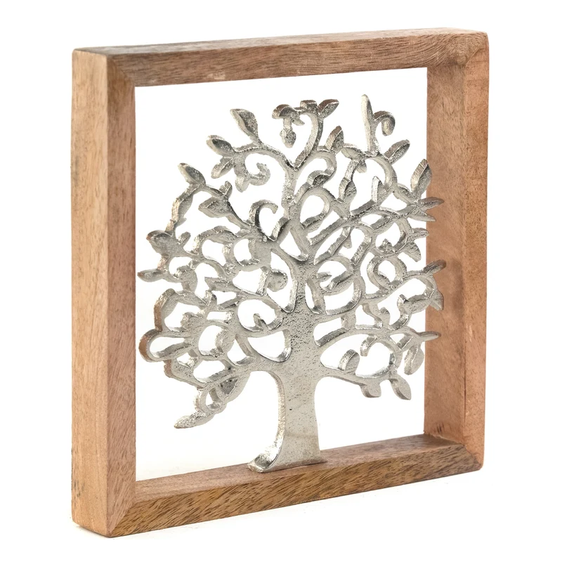METALL WANDBILD | 20 cm, Metall, Mangoholz | Wanddeko | Muster: Lebensbaum