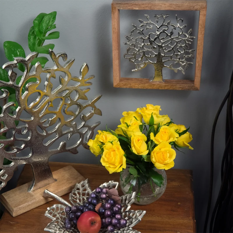 METALL WANDBILD | 20 cm, Metall, Mangoholz | Wanddeko | Muster: Lebensbaum