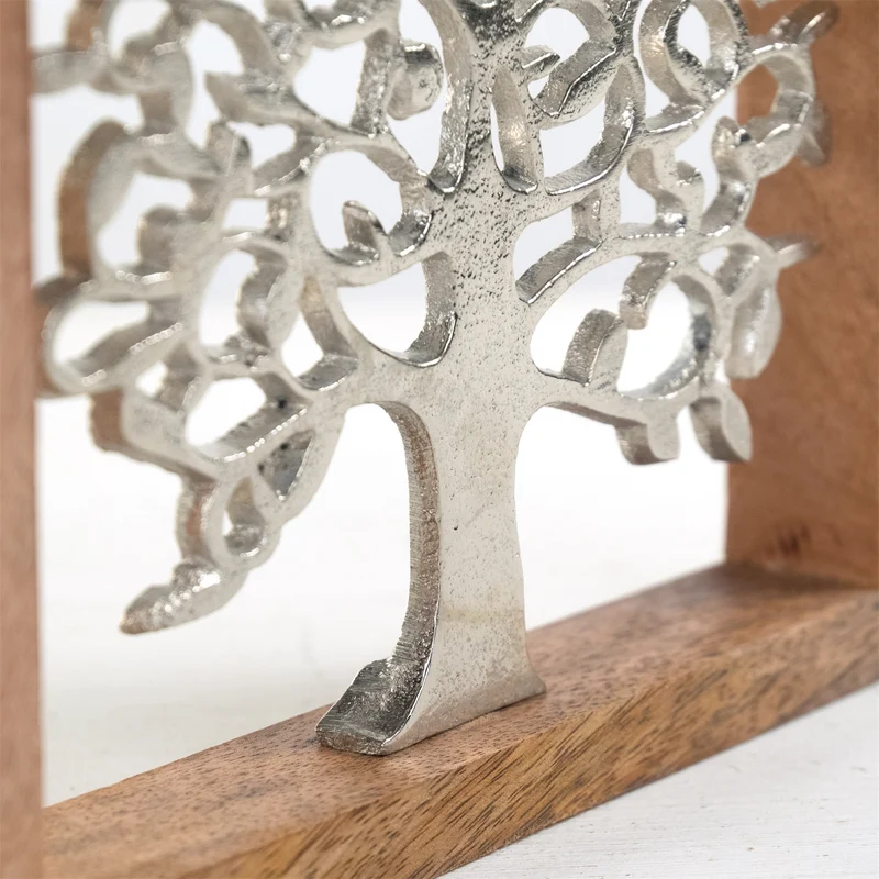 METALL WANDBILD | 20 cm, Metall, Mangoholz | Wanddeko | Muster: Lebensbaum