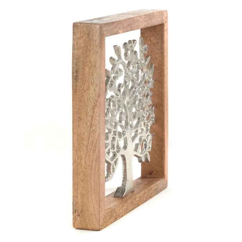 METALL WANDBILD | 20 cm, Metall, Mangoholz | Wanddeko | Muster: Lebensbaum