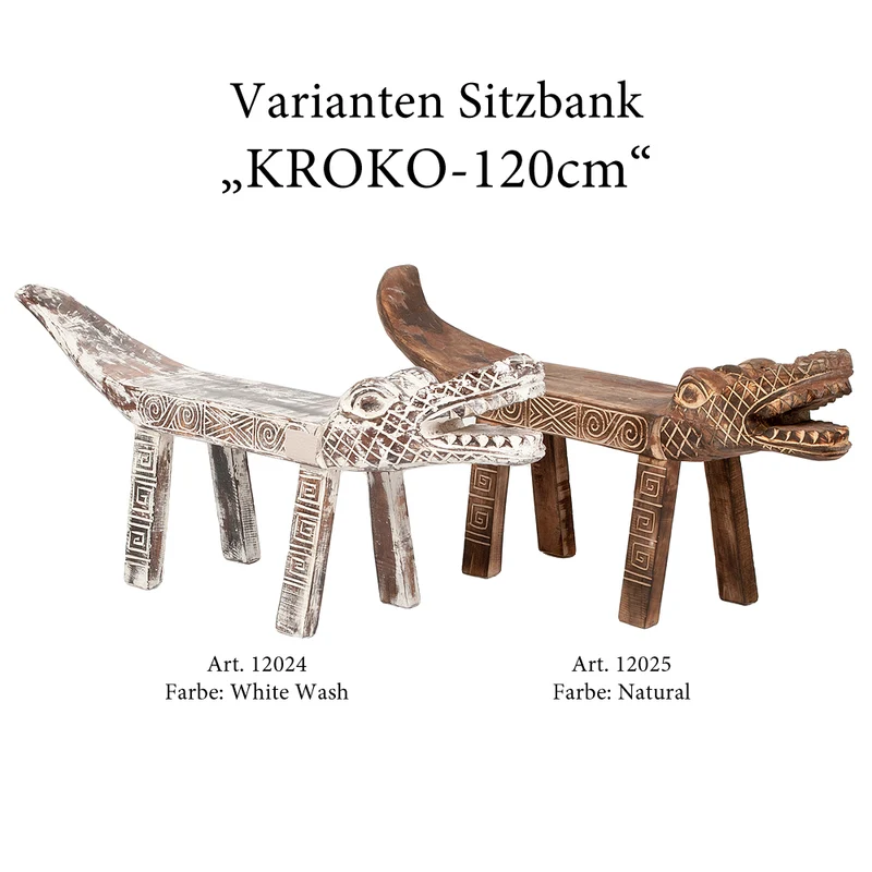 Sitzbank KROKO White Wash ca. L120cm Albasia