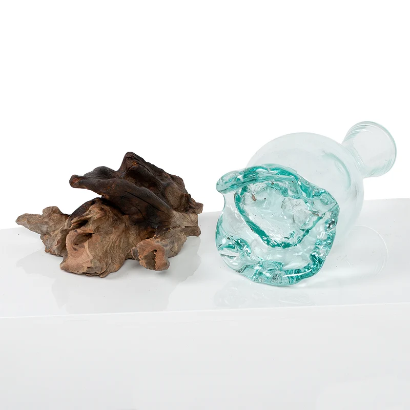 Individuelle Teak Blumenvase DROP ca. H45cm Unikat Glas-Kunstwerk