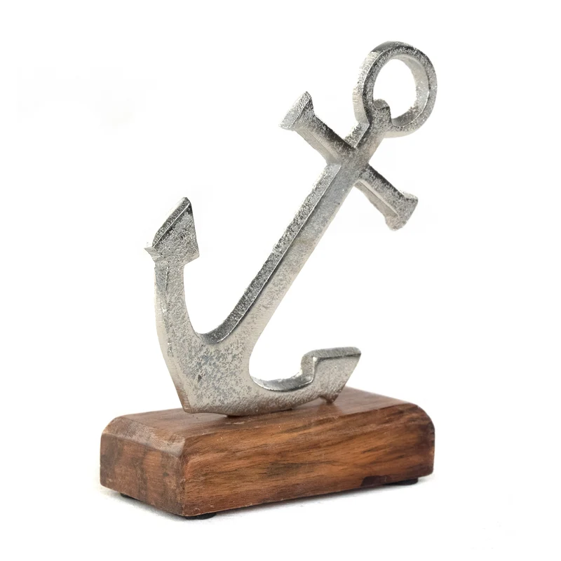 AUFSTELLER "MARITIM" | Mangoholz, Metall, 15 cm | Metallskulptur | Muster: Anker