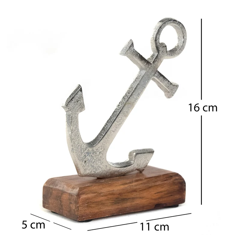 AUFSTELLER "MARITIM" | Mangoholz, Metall, 15 cm | Metallskulptur | Muster: Anker