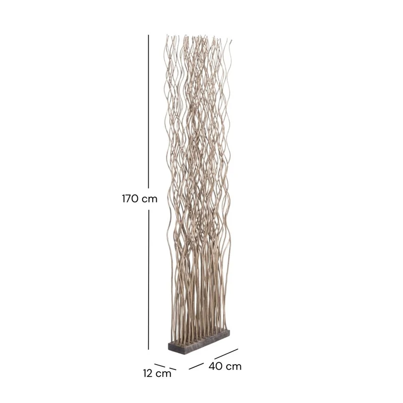 RAUMTEILER "WAVE" | Weidenholz, 170x40cm (HxB) | Paravent, Trennwand | Farbe: grau