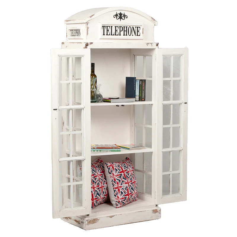Vitrine Regal LONDON 2-türig Antik Weiß Telefonzelle
