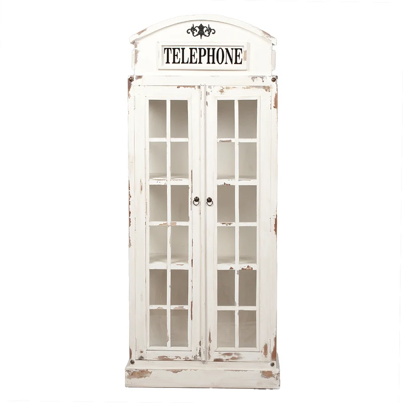 Vitrine Regal LONDON 2-türig Antik Weiß Telefonzelle