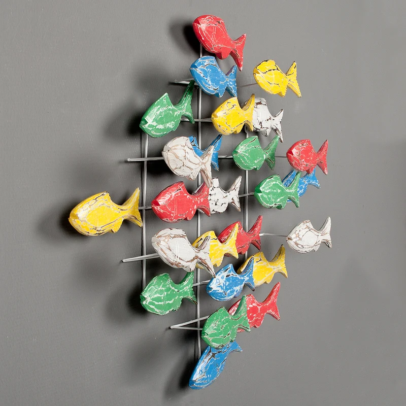 Wand-Deko IKAN Bunt ca.90x65cm Holz Fischschwarm