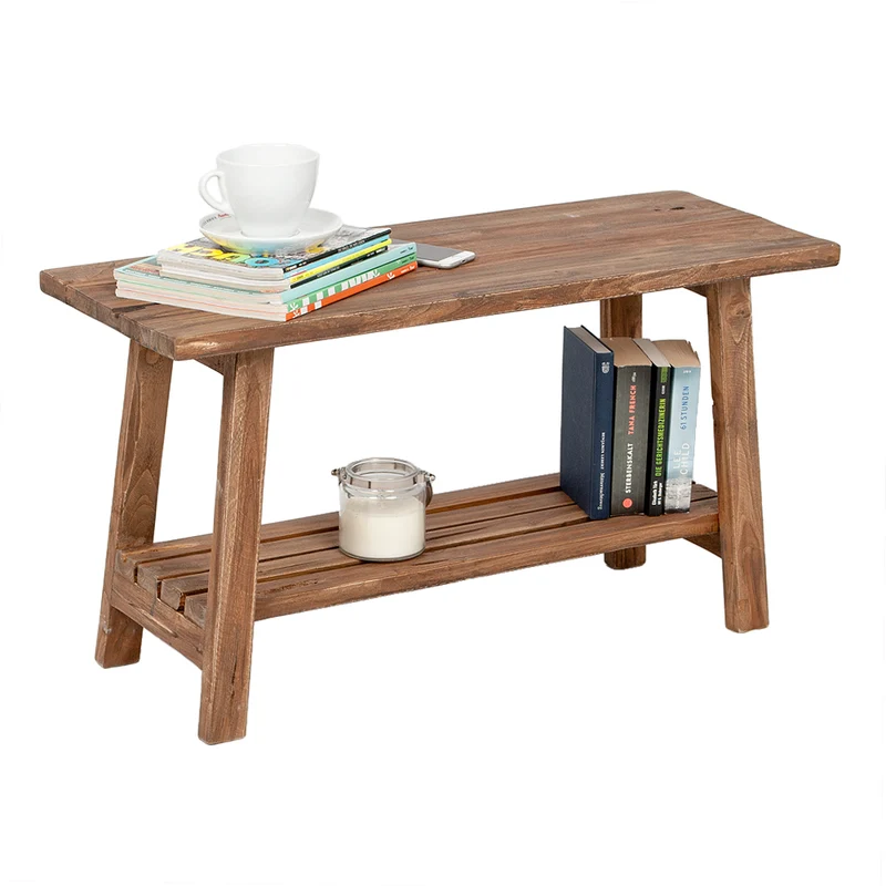 Massivholz Bank mit Ablage GENIUS 90cm Antik-Natural Schuhregal