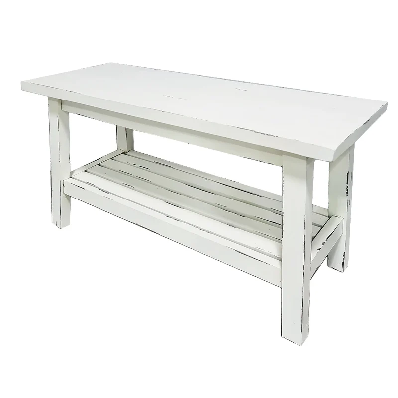 Massivholz Bank mit Ablage GENIUS 90cm Antik-Weiß