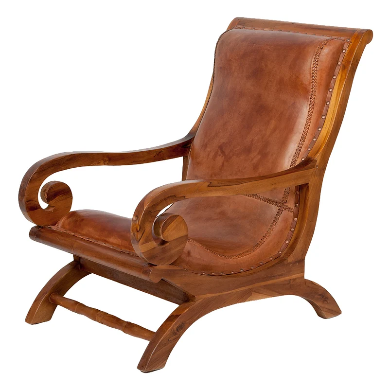 Ledersessel BAHIA Teak Brown mit Hocker