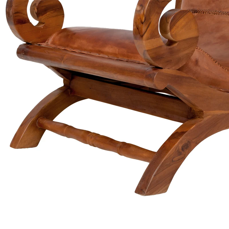 Ledersessel BAHIA Teak Brown mit Hocker