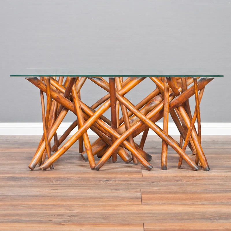 Couchtisch DRIFT-C Brown 90x60cm Teakholz & Glas
