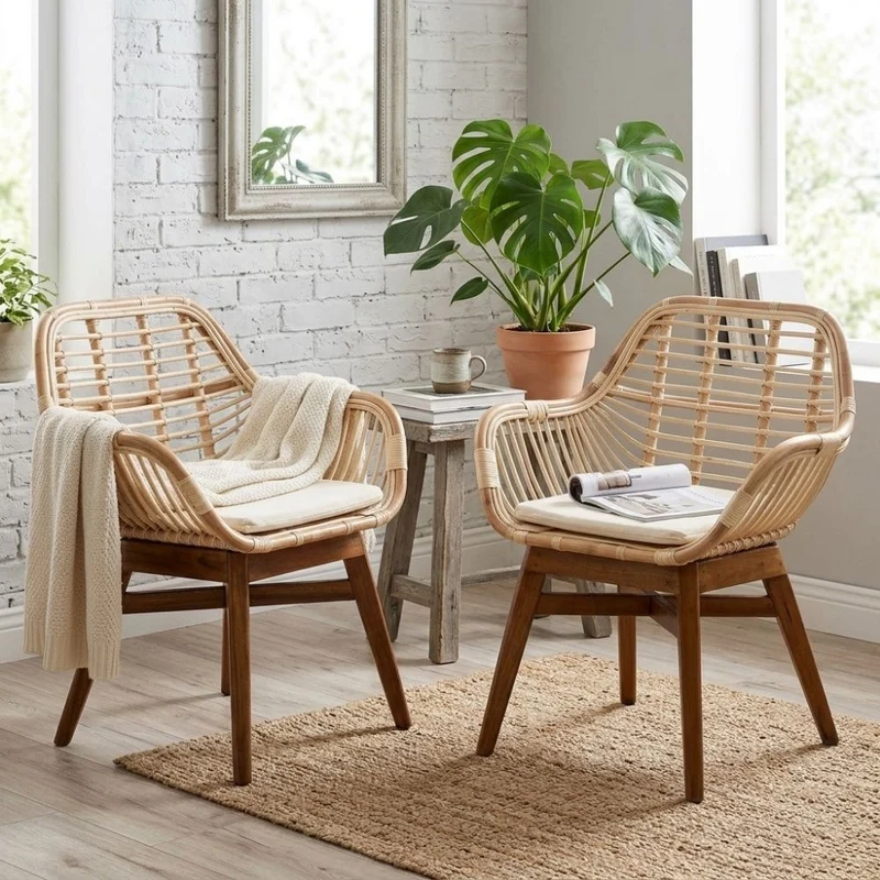 2tlg. Set Rattan Armlehner FRANTURI Natural inkl. Kissen