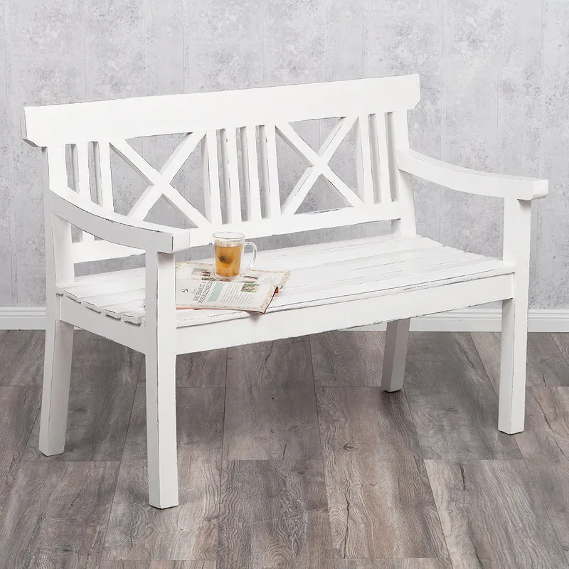Sitzbank DRAHMA Antik-Weiß ca. L120cm Mahagoni