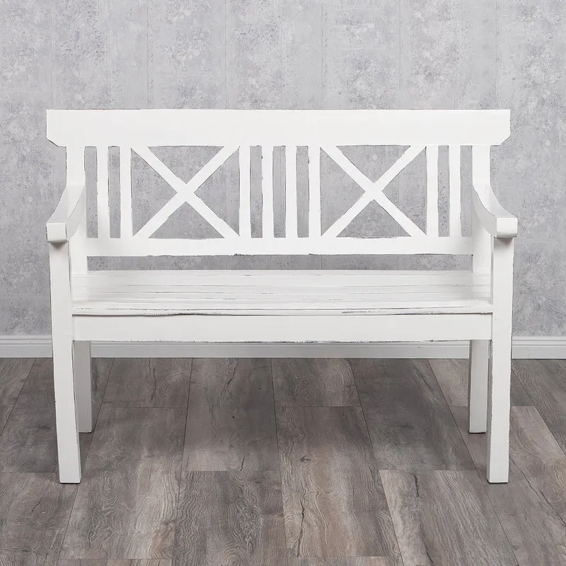 Sitzbank DRAHMA Antik-Weiß ca. L120cm Mahagoni