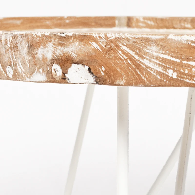 Teak Couchtisch TONDO D65cm Weiß / White Wash