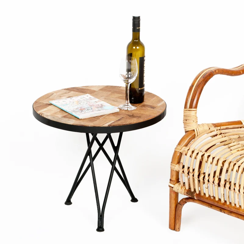 Teak Couchtisch ISLA D50cm Schwarz / Natural