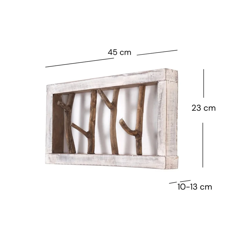 GARDEROBENLEISTE LIMB | 45x23cm(BxH) Treibholz Wandgarderobe mit Ästen | Farbe: 05 weiß-natur