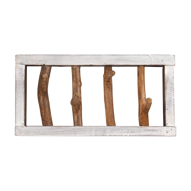 GARDEROBENLEISTE LIMB | 45x23cm(BxH) Treibholz Wandgarderobe mit Ästen | Farbe: 05 weiß-natur