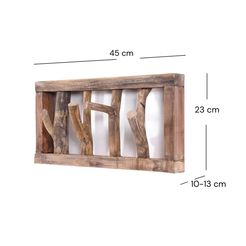 GARDEROBENLEISTE LIMB | 45x23cm(BxH) Treibholz Wandgarderobe mit Ästen | Farbe: 01 natur-vintage