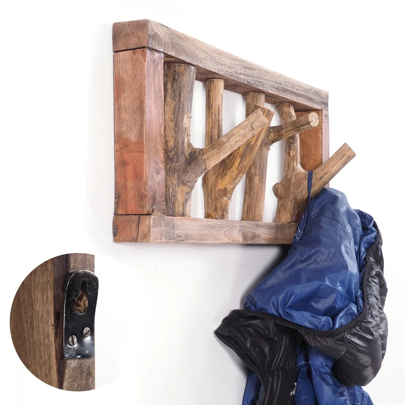 GARDEROBENLEISTE LIMB | 45x23cm(BxH) Treibholz Wandgarderobe mit Ästen | Farbe: 01 natur-vintage