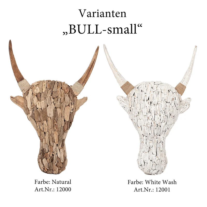 Wand Deko-Objekt BULL-SMALL White Wash