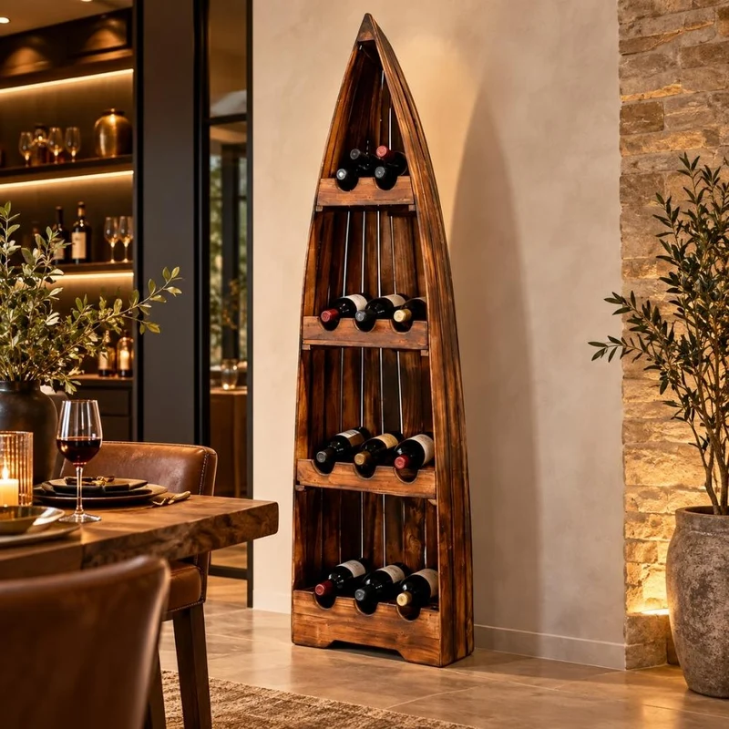 Massivholz Weinregal VINO ca.200cm Geflammt Mahagony Bootsregal