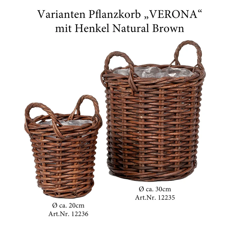 Pflanzkorb VERONA-4 ca. D20cm Natural Brown mit Henkeln