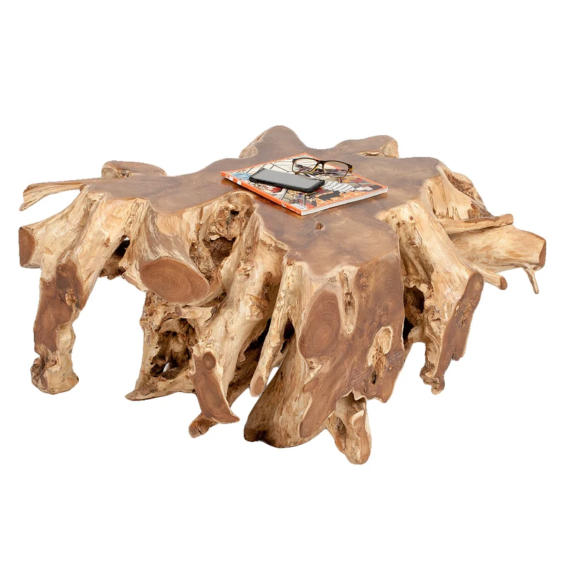 Einzigartiger Teak-Wurzel Couchtisch AKAR Natural ca. 80x80cm