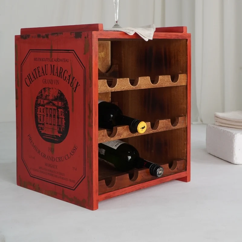 Flaschenbox SURAT Antique Red 40cm Mahagoni Shabby Weinregal