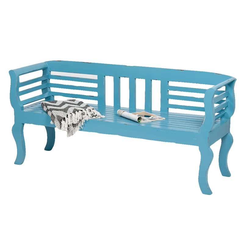 Sitzbank SALONIKI Antik-Blau ca. L168cm Mahagoni