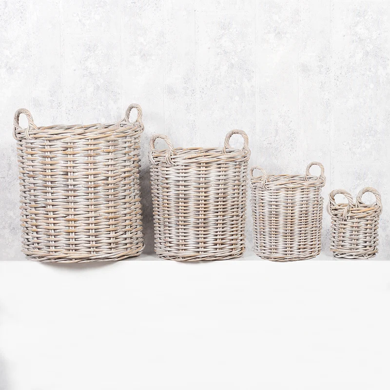 Natur Rattankorb BAKUL rund White Wash 40cm Pflanzkorb Inlay Griffe
