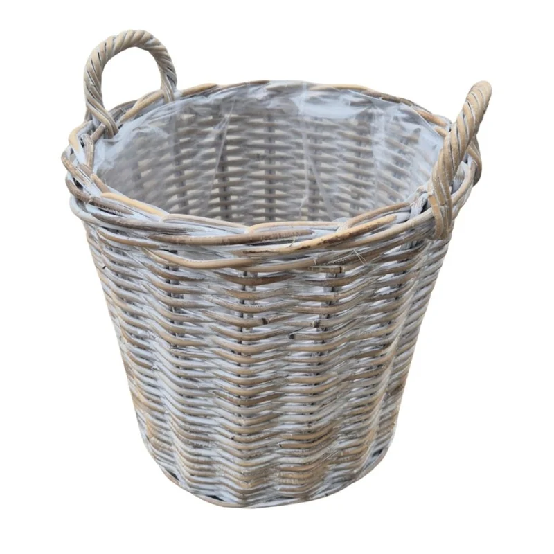 Natur Rattankorb BAKUL rund White Wash 30cm Pflanzkorb Inlay Griffe