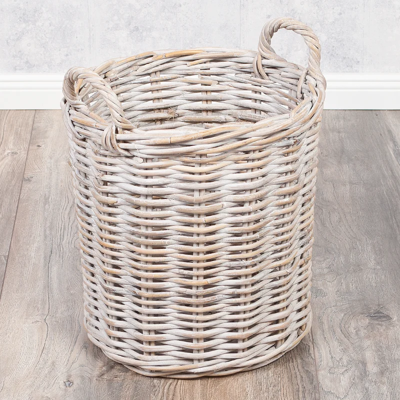 Natur Rattankorb BAKUL rund White Wash 30cm Pflanzkorb Inlay Griffe