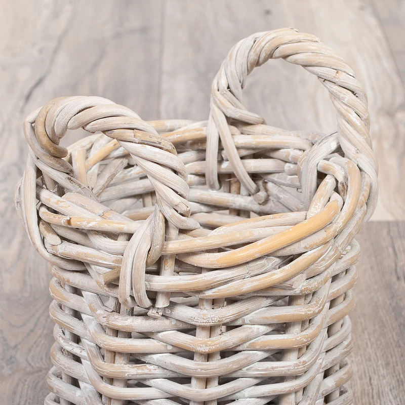 2er Set Natur-Rattankorb BAKUL rund White-Wash ca. 20cm