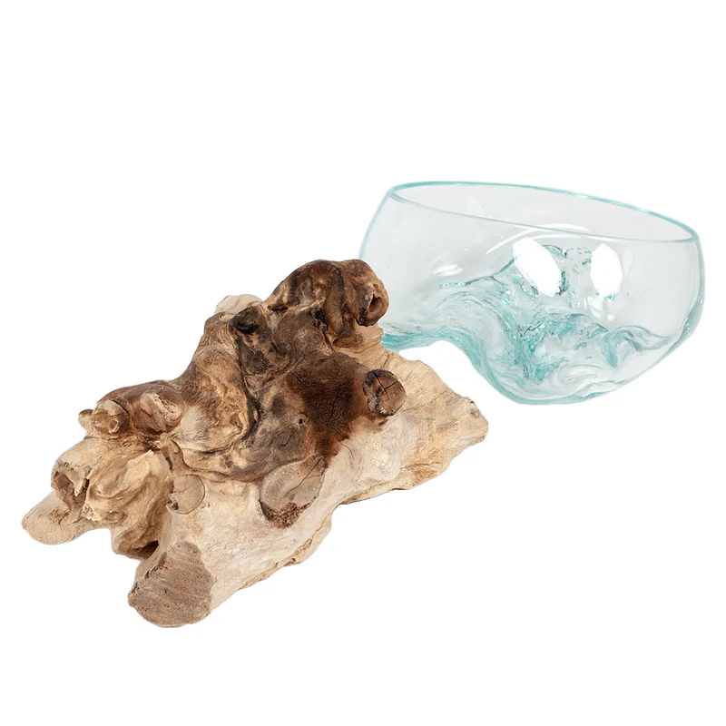 Deko-Glas DROP-1 ca. 15cm Teak Natural Handarbeit, mundgeblasen