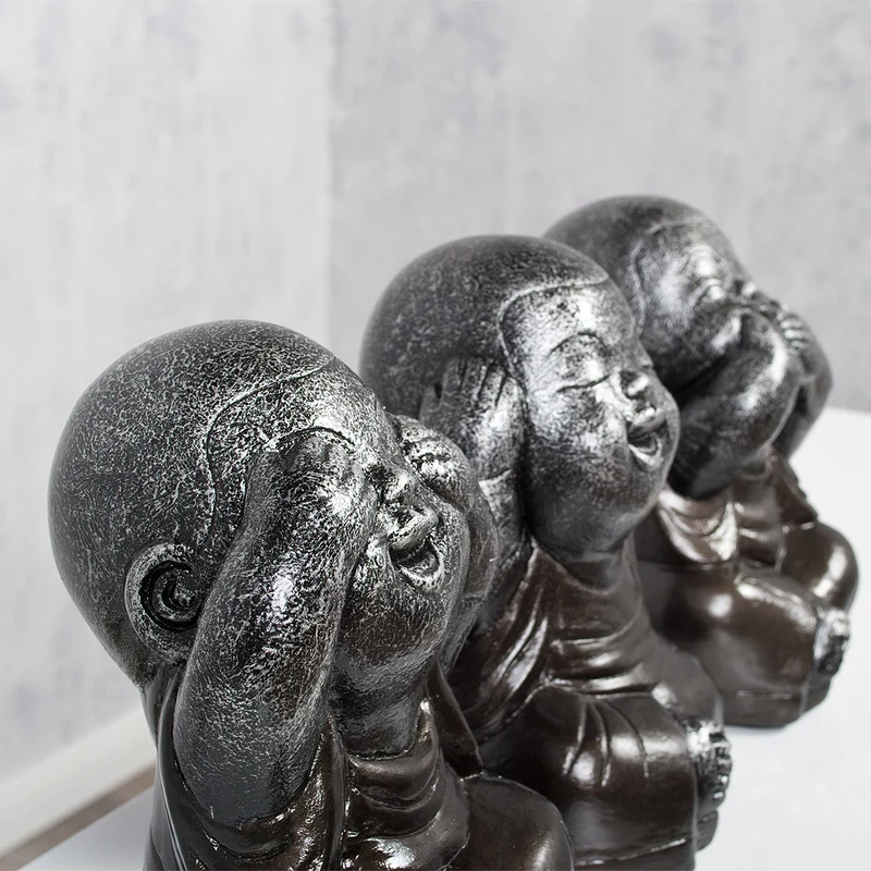 3er Set SHAOLIN Figuren Anthrazit aus Zement Buddha Wellness