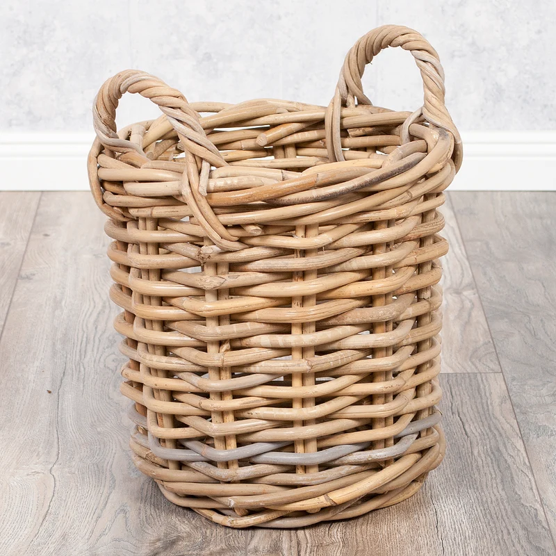 Natur Rattankorb BAKUL rund Grey 30cm Pflanzkorb Inlay Griffe
