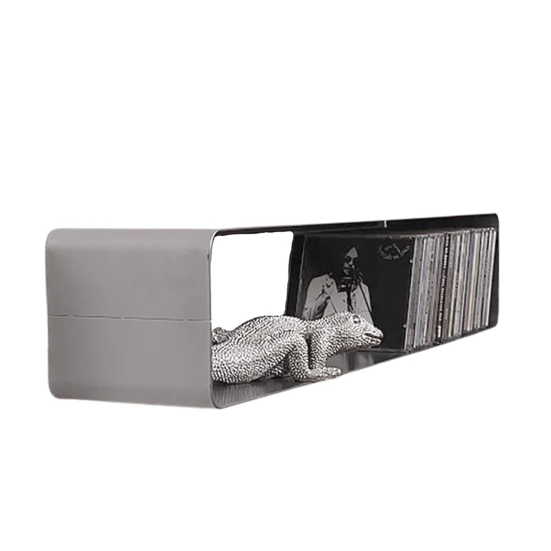RETRO DESIGN CD REGAL "CUBE" | 120cm, Metall, Wandregal für 100CDs | Farbe: silber