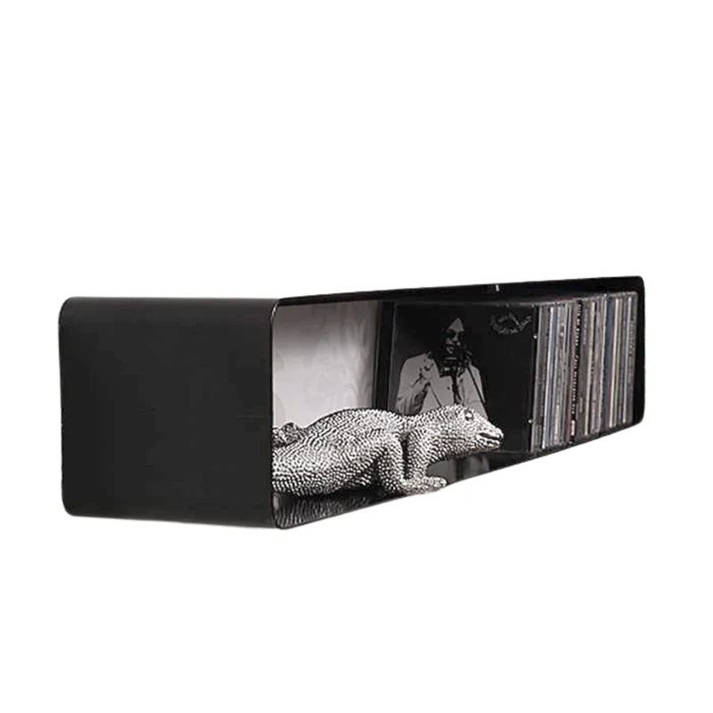 RETRO DESIGN CD REGAL "CUBE" | 120cm, Metall, Wandregal für 100CDs | Farbe: schwarz