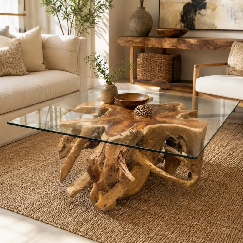 Unikat Teak Couchtisch AKAR Natural ca.80cm Natural Beistelltisch