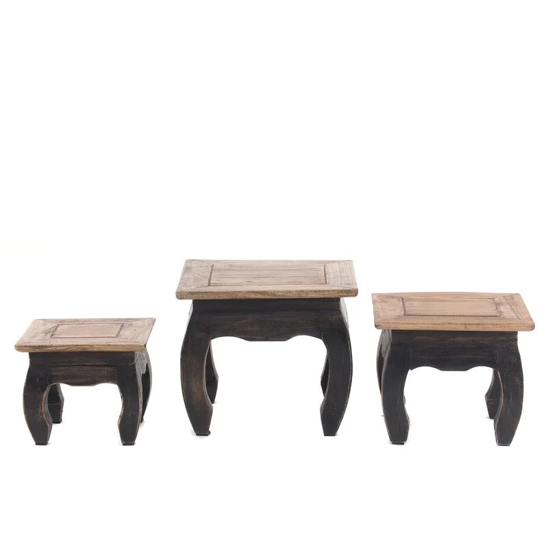 3ER OPIUMTISCH SET "SHISHA" | natur schwarz | Beistelltisch