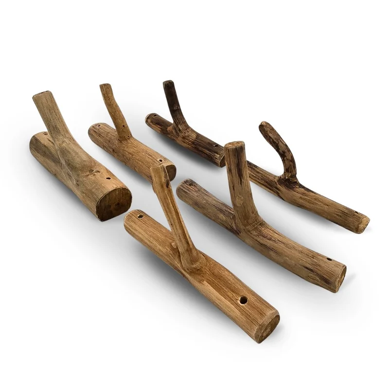 Garderobenhaken 6er Set LIMB | Teakholz Wurzel, Kleiderhaken Wandhaken