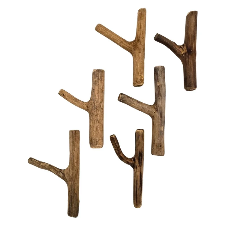Garderobenhaken 6er Set LIMB | Teakholz Wurzel, Kleiderhaken Wandhaken