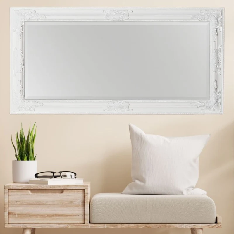 Eleganter Barock Spiegel BESSA 120x60cm weiss Holzrahmen