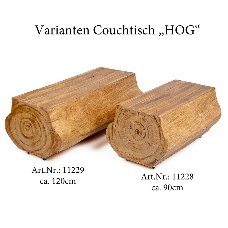 Individueller Couchtisch HOG 90cm Natural Teak Baumstamm