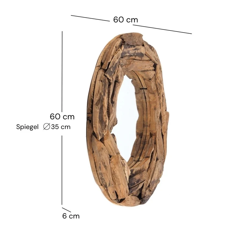 RUNDER SPIEGEL "TEAK 60" | Treibholz, Ø 60 cm | Wandspiegel