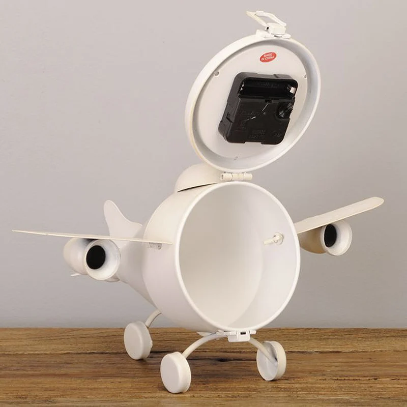 Vintage Tischuhr AIRCRAFT aus Metall im Retro-Design